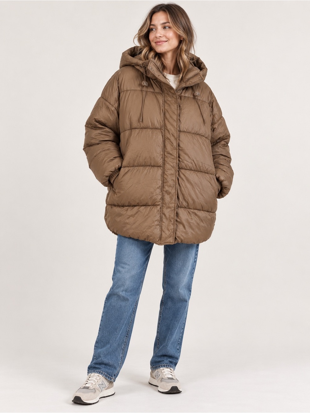 H&M Oversized Hooded Puffer in Warm Brown